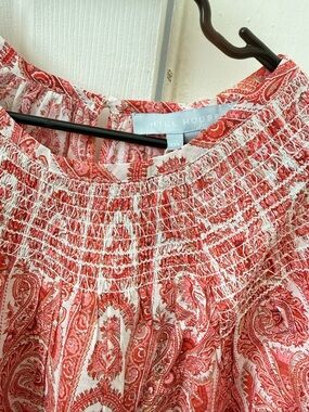 Hill House Red-Pink Paisley Smocked Waist Skirt
